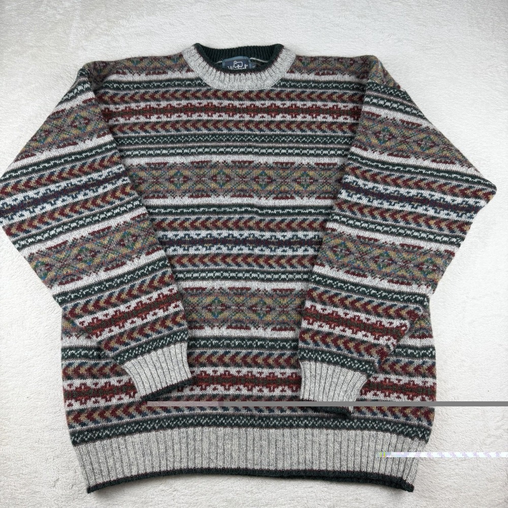 Vintage Woolrich Fair Isle Crewneck Sweater Men's XL‎ 100% Pure Wool Hong Kong